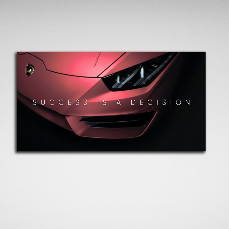 Куртина на холсте для мотивации Success is a decision Lamborghin, 30х60 см, Холст полиэстеровый