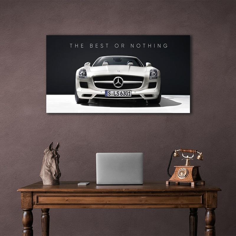 Картина на холсті для мотивації The best or nothing Mercedes, 30х60 см, Холст поліестеровий