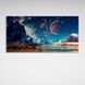 Картина на холсте космос с планетами в голубом цвете, 30х60 см, Холст натуральный